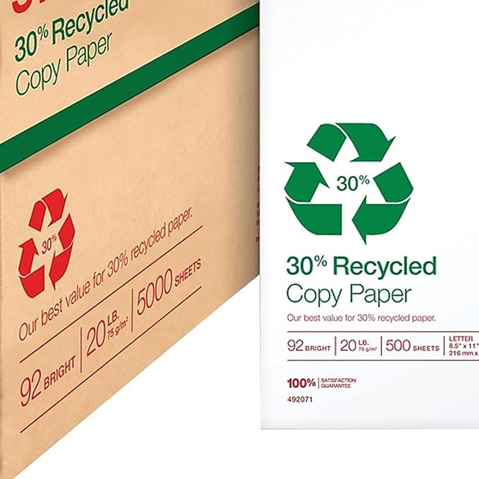 Staples 30% Recycled Copy Paper, 8 1/2" x 11", Case, For Office, School & Home