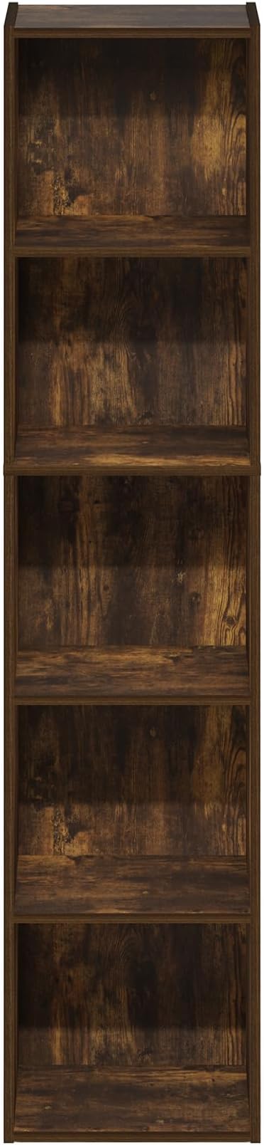 Furinno PASIR Book Shelf, 5-Tier Modern Bookshelf, Open Shelves Bookcase, 9 x 12 x 52, for Living Room, Bedroom, Home Office, Amber Oak