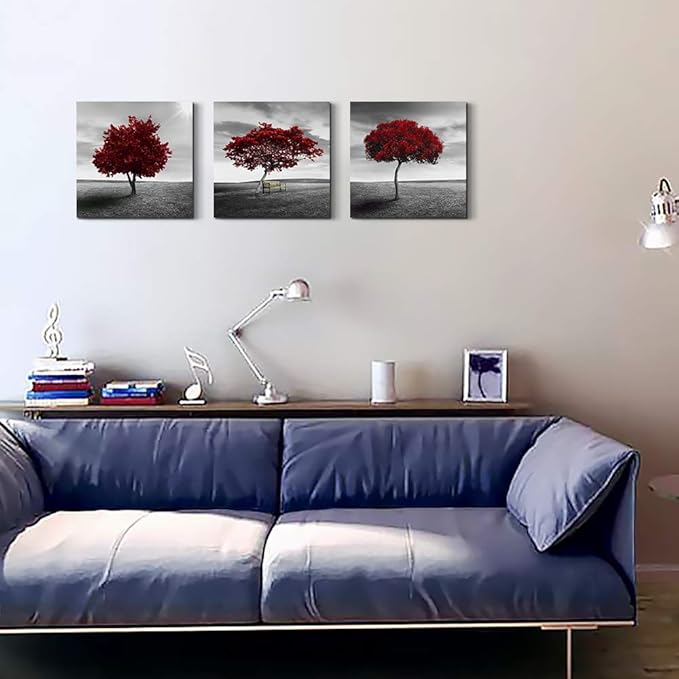 Canvas Wall Art Painting Decor-Panoramic black and white mangrove- 12" x 12" 3 Pieces Framed Canvas Prints Watercolor Giclee with Black Border Ready to Hang for Modern scenery Home Office Decor