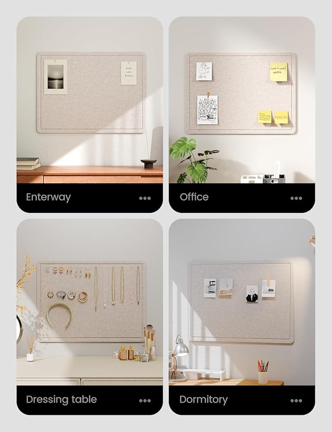 Fluxynara Bulletin Board, 23.6" x 17.5" Cork Board Alternative with 12 Safe Removable Adhesive Tabs, Foldable Felt Pin Board for Home Office, Classroom, Bedroom,Entryway for Walls— Oatmeal