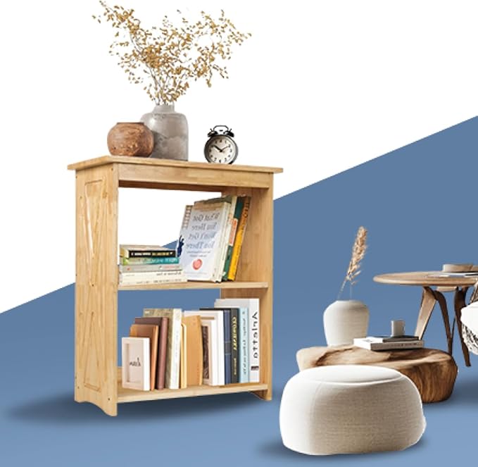 Natural Wood Bookshelf, 3 Tier Bookcase, Freestanding Display Storage Shelves Open Bookshelf for Bedroom, Living Room and Office (Brown, Open Table) (Natural, Table Open)