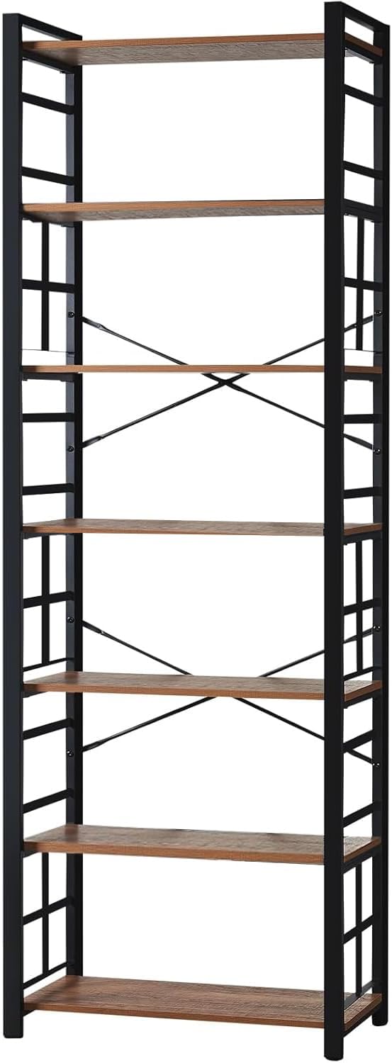HOMBAZAAR 7 Tier Bookshelf,84 inch Tall Industrial Bookcase with Metal Frame and Open Shelves,Rustic Heavy Duty 7 Shelf Bookcase, Office Book Shelves for Living Room and Bedroom,Brown