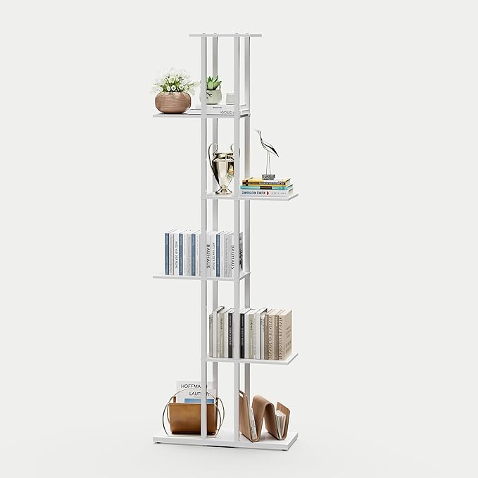 6 Tier Corner Bookshelf,Slim Open Bookshelf,Small Book Shelf for Small Spaces,Living Room, Home Office, 9.45 x 20.8 x 62.2 Inches,(1PC+White