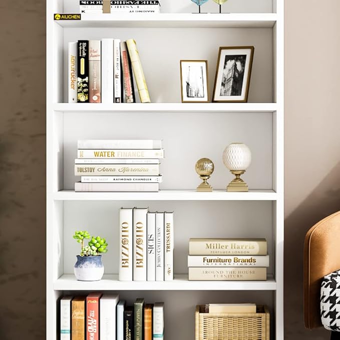 5 Shelf Bookcase Bookshelf Open Bookcase, Storage Shelves Floor Standing Unit Display Rack Mid-Century Modern Bookcase Retro Wood Bookshelves Storage Organizer Shelf for Bedroom,Living Room
