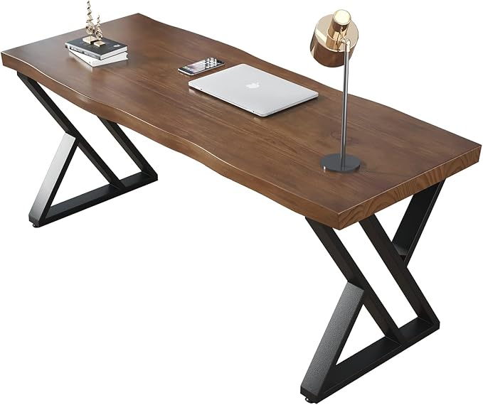 55inch Solid Wood Desk Wide Home Office Desk,Metal Modern Industrial Writing Table, Workstation, Perfect Table for Your workspace Study Table Furniture in Rustic Natural Aged Brown
