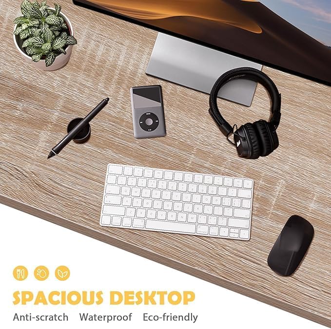 48 Inch Desk,Adjustable Leg Pads,Wood and Metal Desk,Gaming Desk,Modern Simple Style Desk for Home Office,Desk for Bedroom,Metal Frame Computer Table,Study Table,Nature