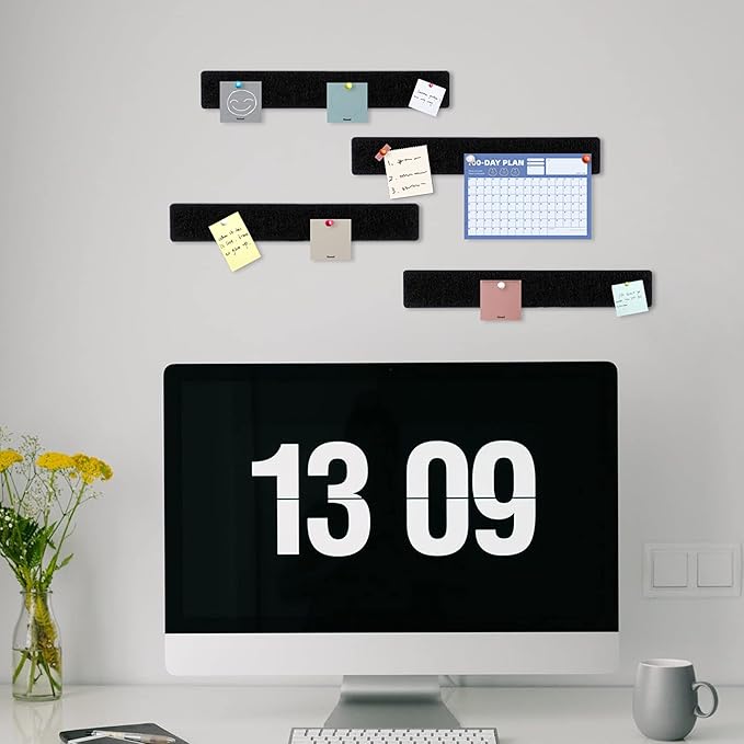Cork Board for Walls - 8 Pack Felt Pin Board Bar Strips - Self-Adhesive Lightweight Bulletin Board - Cork Board for Office with 40 Push Pins No Damage for Wall (Lake Blue)