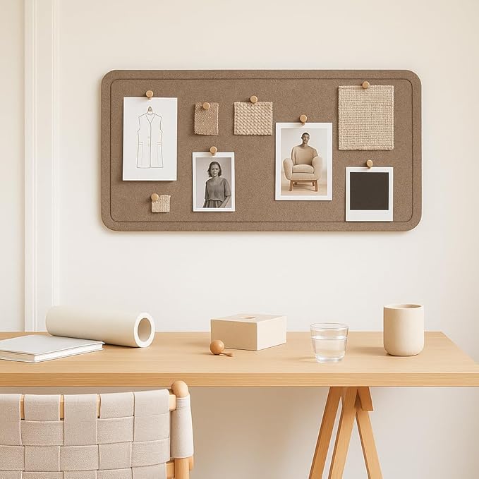 Orelle Felt Bulletin Board | 35 x 18” | Foldable Peel and Stick Felt Board for Wall | Alternative Cork Board for Office, Message Board, Kids Art Display | Mocha