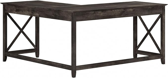Bush Home Key West 60W Modern Farmhouse L Shaped Desk in Dark Gray Hickory, 60-Inch Corner Computer Table for Home Office Workspace