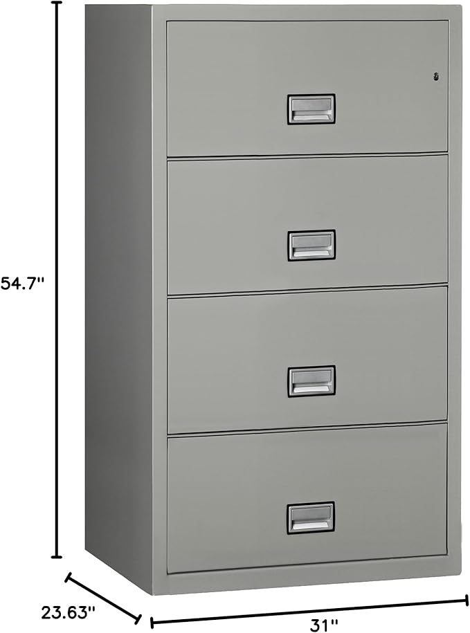 31 inch Wide 4-Drawer Lateral Fireproof File Cabinet – Legal and Letter Size Filing – Key Lock – Water Resistant – Fire Safe and Impact Rated – Light Gray Finish – Model LAT4W31LG