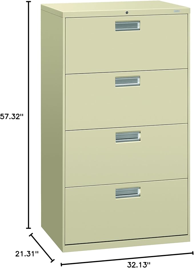 HON 674LL 600 Series 30-Inch by 19-1/4-Inch 4-Drawer Lateral File, Putty