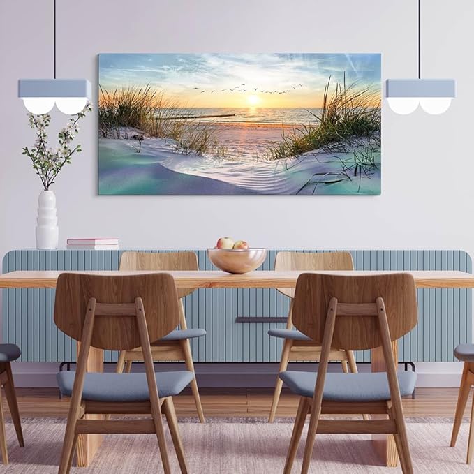 Wapluam Large Wall Art For Living Room Canvas Wall Decor For Bedroom Office Decorations Sea Beach Scenery Wall Paintings Prints Artwork Ocean Seascape Pictures Modern Home Decor Art Work 48X24 in
