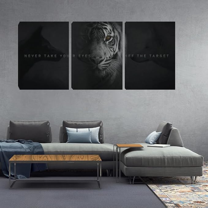 Unbruvo Tiger Motivational Wall Art - 3 Piece Canvas Prints for Office, Inspirational Leadership Quotes, Black Tiger Picture Wall Decor for Living Room, Bedroom(60''Wx28''H)