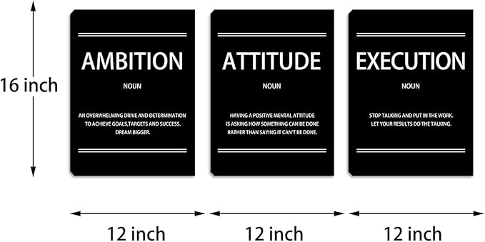 Halioyo Motivational Wall Art - 3 Pieces Inspirational Office Wall Decor with Positive Saying, Ready to Hang Canvas Prints Poster for Classroom Bedroom Living Room(12 x 16 inch)