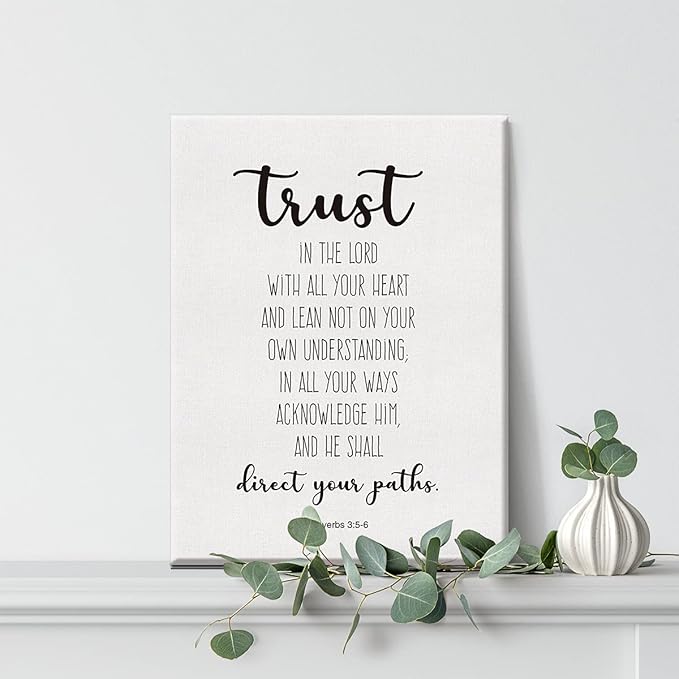 Bible Verse Art Wall Decor Proverbs 3:5-6 Trust in the Lord Scripture Canvas Painting Prints for Home Dining Room Living Room Wall Decor Framed Artwork Christian Gifts(12x15 Inch)
