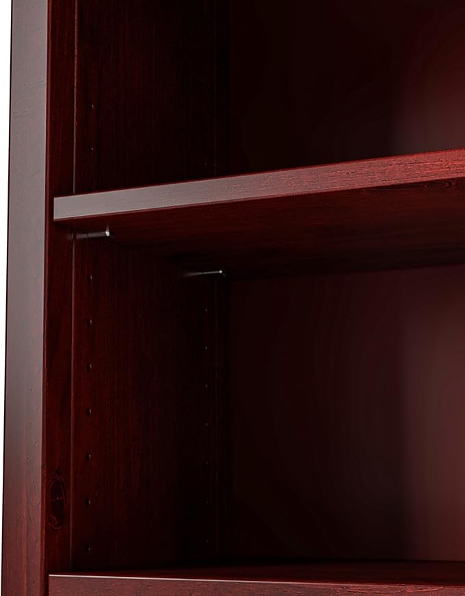 Camaflexi Shaker Style 3 Shelf Bookcase/Solid Wood / 36" High/Adjustable Shelving/Closed Back/Display Bookshelf for Living Room, Bedroom, Home and Office, Red Garnet Stain