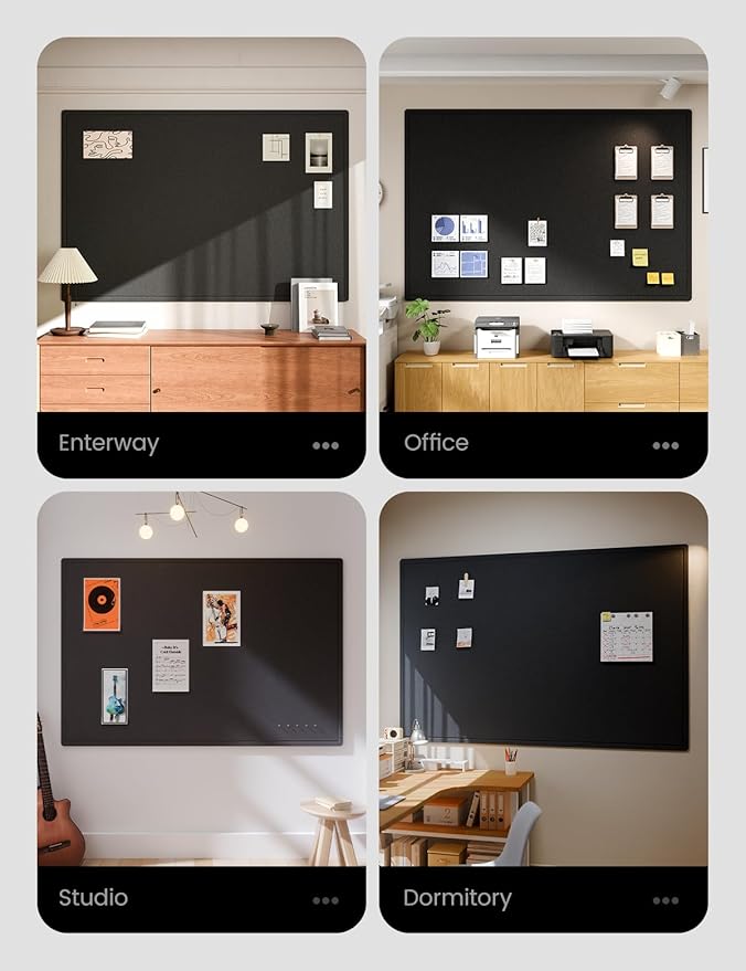 Fluxynara Large Bulletin Board, 70.8" x 47.2" Cork Board Alternative with 48 Safe Removable Adhesive Tabs, Foldable Felt Pin Board for Home Office, Classroom, Bedroom,Entryway for Walls— Black