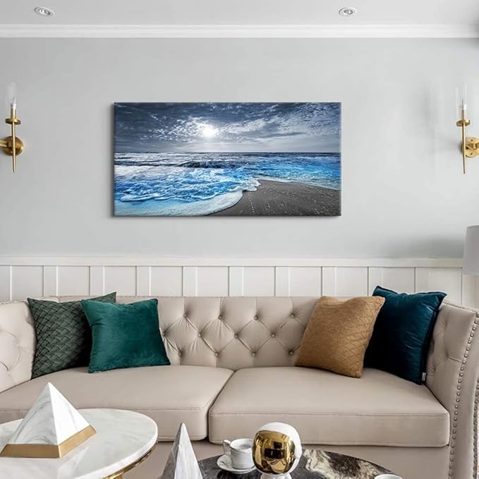 Bamdeya Beach Wall Decorations for Living Room Framed Canvas Wall Art Bedroom Beach Prints Posters Blue Ocean Room Decor Pictures Sea Artwork Painting Office Wall Décor Kitchen accessories 20x40