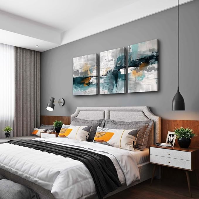 TTHYUEWS Canvas Prints Art 3 Piece Abstract Wall Art For Living Room Bedroom Wall Decor Modern Office Large Decorations Color Block Wall Paintings Pictures Artwork Minimalist Aesthetic Home Decor