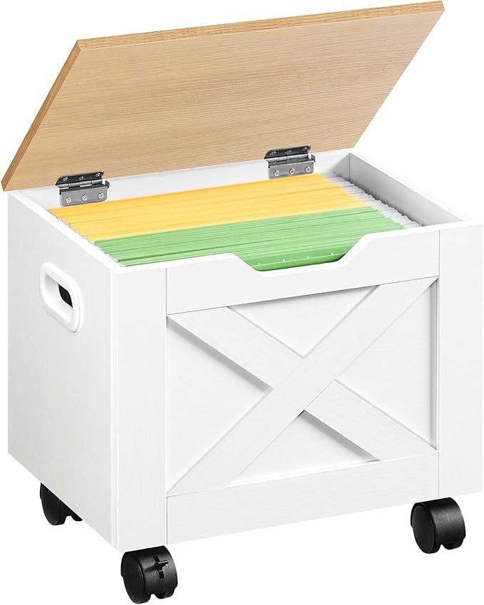 Rolling Filing Cabinet, Small File Cabinet Under Desk with Single Drawer, Hanging File Organizer for A4/Letter-Size Documents, Organizer Box, for Home Office, White and Natural FCBN4001