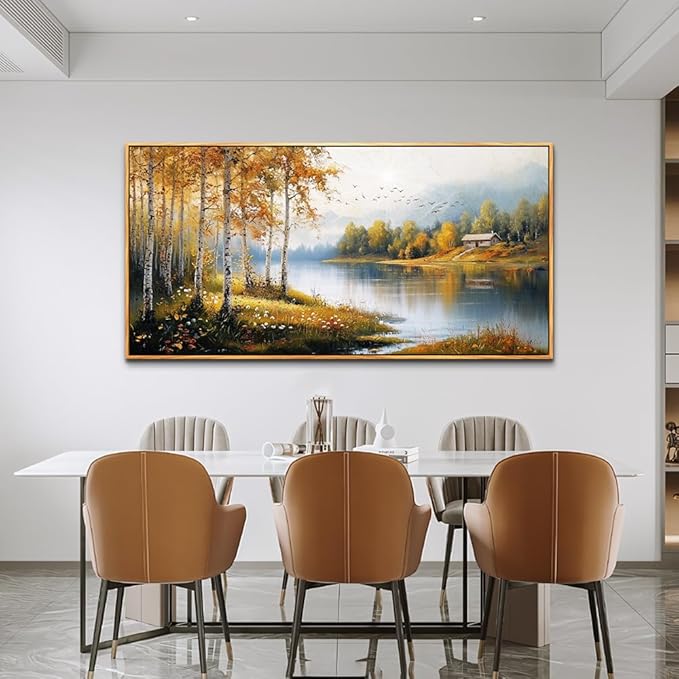 ERQINHUA Canvas Wall Art For Living Room Large Wall Decor For Bedroom Forest Landscape Painting Lakeside Watercolour Home Decorations Picture Office Farmhouse Ready To Hang Wood Framed 30x60 Inches