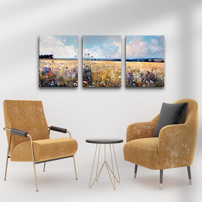 TTHYUEWS Wall Art For Bedroom Canvas Wall Decor For Living Room Field Scenery Wall Paintings Abstract Pictures Office Decorations Framed Prints Artworks Modern Bathroom Room Home Decor 3 Piece