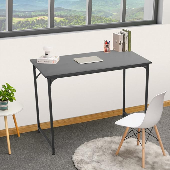 BLKMTY Computer Desk 39" Home Study Desk Office Workstation Large Writing Desk Modern Simple Style PC Table Easy Assembly Computer Table Industrial Style Metal Frame, Black