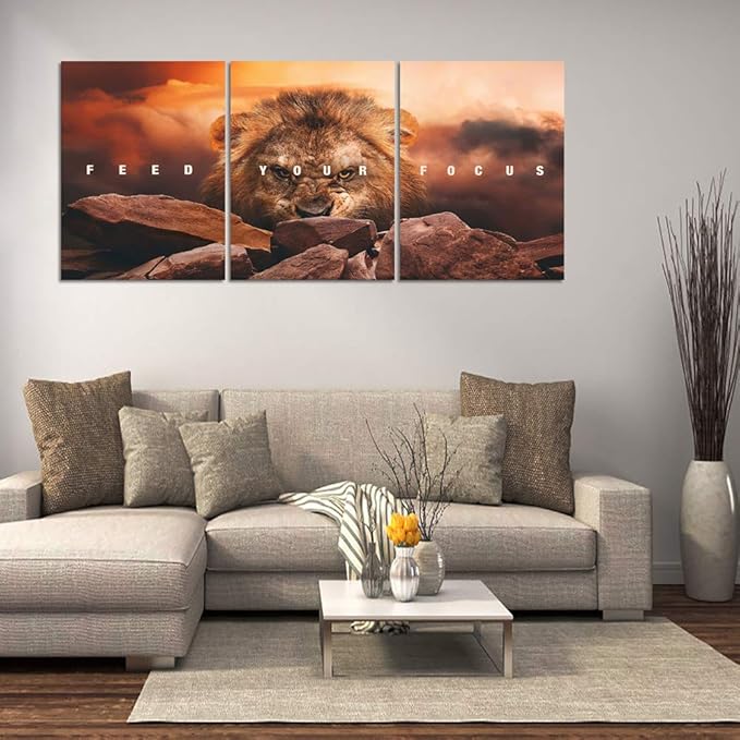 Motivational Wall Art Inspirational Canvas Wall Art Lion Posters Prints Office Wall Decor 3 Pieces Entrepreneur Quotes Picture Paintings Artwork Bedroom Home Decor Decoration(72”Wx36”H)