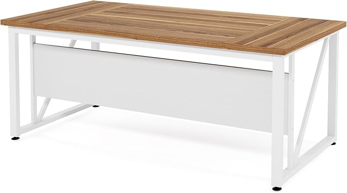Tribesigns 63 inches Computer Desk with Bottom Storage Shelf Home Office Desk Writing Table for Workstation,Dark Walnut + Steel Leg, Cabinet not Included (Beige, 63-inch)
