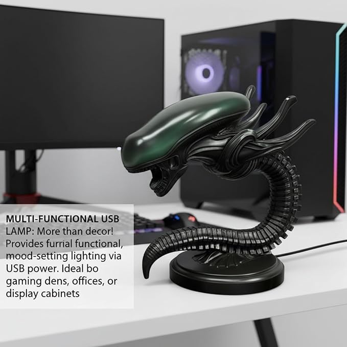 Alien Space Monster LED Desk Lamp 3D Resin Night Light for Sci-Fi Lovers, Alien Desk Lamp, Home Decorative Lighting; Horror Inspired Decorative Lamp for Desk, or Bedside Table (Mid Century)