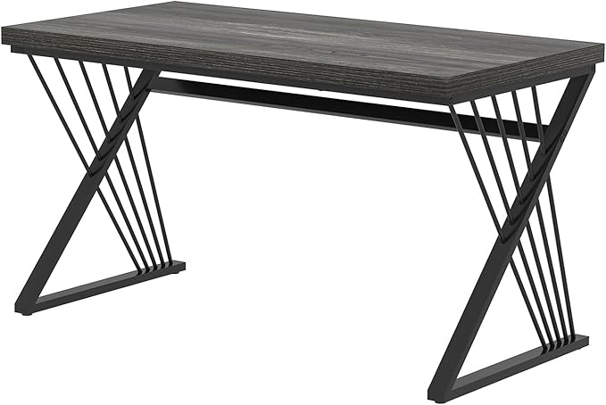 FOLUBAN Modern Home Office Desks, Rustic Wood and Metal Computer Desk, Industrial Writing Study Gaming Table for Living Room Bedroom, Dark Gray, 47 Inch