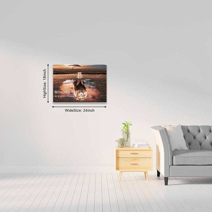 Mindset Is Everything Wall Art Lion Motivational Canvas Wall Art Posters Prints 1 Pieces Inspirational Quote Painting for Office Bedroom Decor (18" W x 24" H)