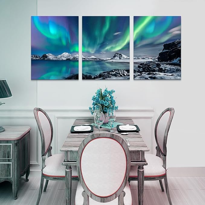 Lapremoly Farmhouse Wall Decor - Canvas Wall Art for Living Room, Bedroom & Office - Aurora Scenery Landscape Wall Pictures - Ready to Hang - 12x16 - 3 Piece Set