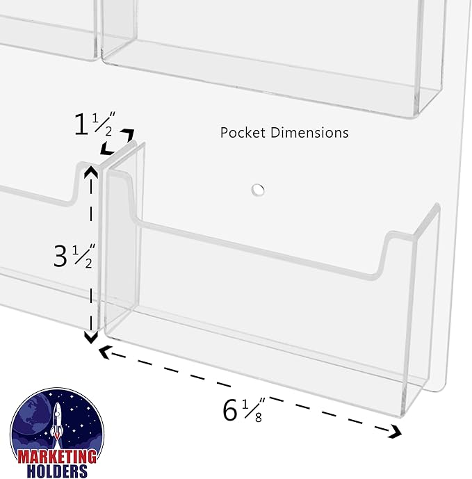 Marketing Holders Post Card Holder Acrylic 9 Pockets Holds 6" Printed Media Hanging Hardware Included Use at Travel Centers Real Estate Offices Hotels Resorts Convention Centers Eye Catching Clear