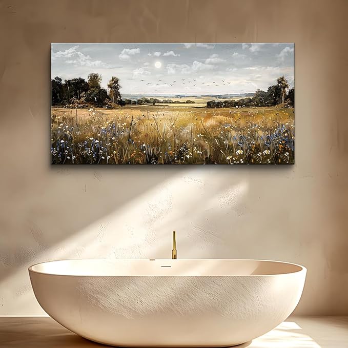 KELIYUAN Canvas Wall Art For Living Room Farmhouse Wall Decor For Bedroom Office Decorations Field Scenery Painting Countryside Wall Pictures Artwork Modern Ready To Hang Home Decor 20"X40"