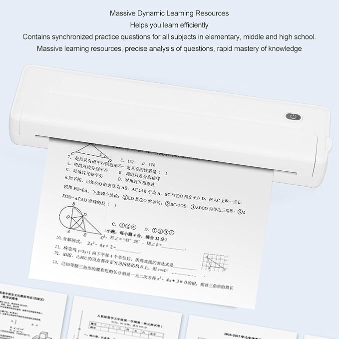 GOWENIC Portable Cordless Printer, BT A4 Thermal Inkless Printer with App for Photo Label Receipt Study Notes Printing, Environmental Friendly Home School Office