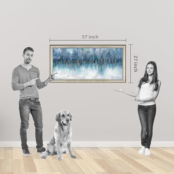 Blue Wall Art Abstract Painting: Abstract Canvas Wall Art - Navy Blue Framed Canvas Artwork for Living Room Wall Decor - Large 60"x30"