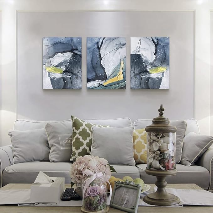Canvas Wall Art For Living Room Large Size Wall Decor For Bedroom Wall Decorations For Office Black and White Gray Abstract Paintings Minimalist Wall Pictures Artwork Home Decor 16" X 24" 3 Piece