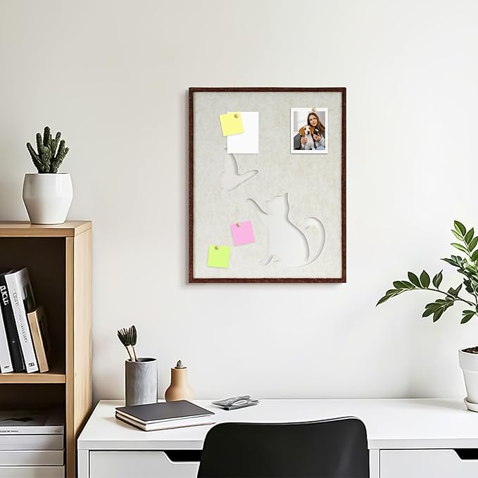 DOLLAR BOSS Felt Framed Cork Board 14.5'' x11.8'' Bulletin Boards for Walls, Decorative Pin Board for Office Home Decor for Kids Hallway Bedroom Dining Living Room, Cat& Butterfly
