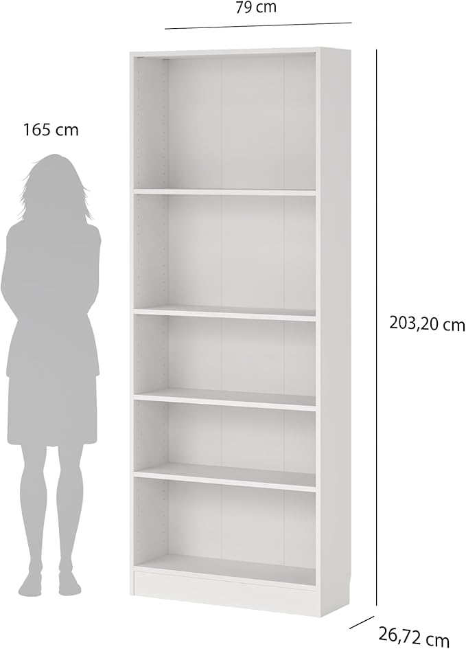 Tvilum Element Wide 5 Shelf Bookcase, Tall, White