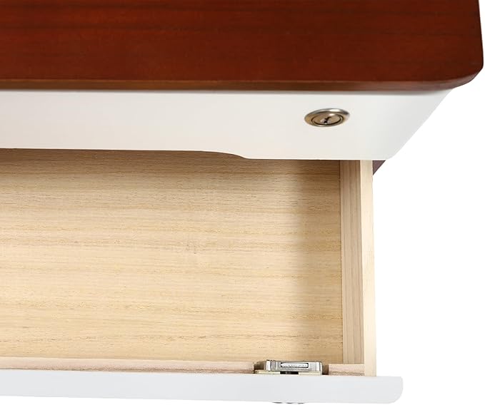 2 Drawers Wooden Desktop Storage Box,Small File Cabinet with Locks,Office Supplies A4 Filing Organizer for School,Classroom,Walnut,White