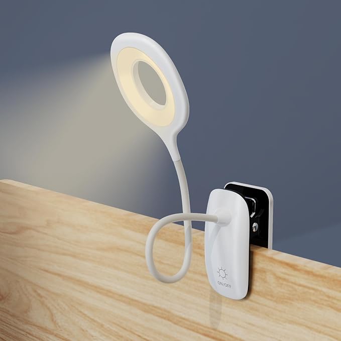 Clip On Reading Light for Bed Headboard, USB Rechargeable Clip Lamp for Dorm Room Essentials, Touch Dim, 3 Colors, Eye Protect Desk Lamp for College Dorm Room, White