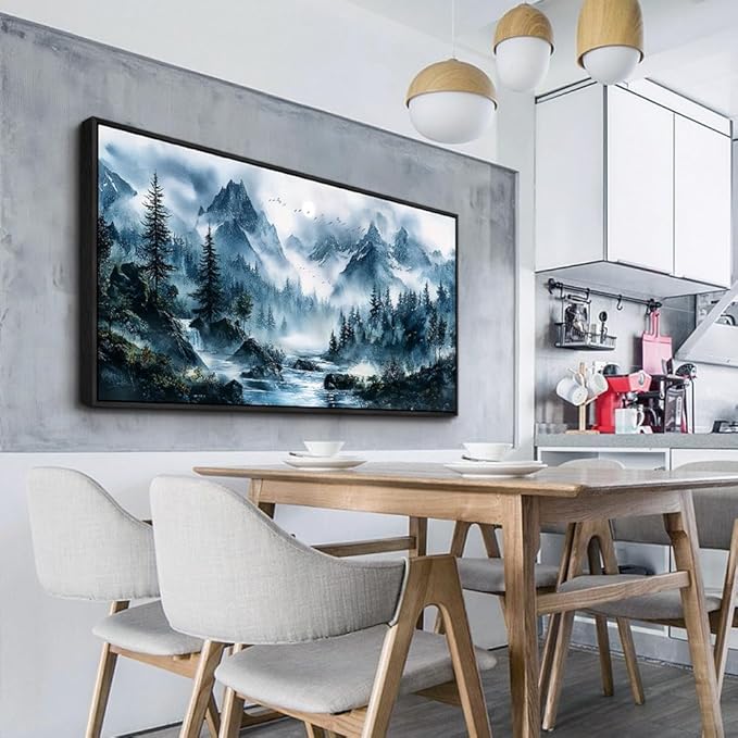 ERQINHUA Large Wall Decor For Bedroom Black Framed Canvas Wall Art For Living Room Office Decorations Misty Forest Wall Paintings Tree Landscape Pictures Artwork Modern Home Decor 30x60 Inches