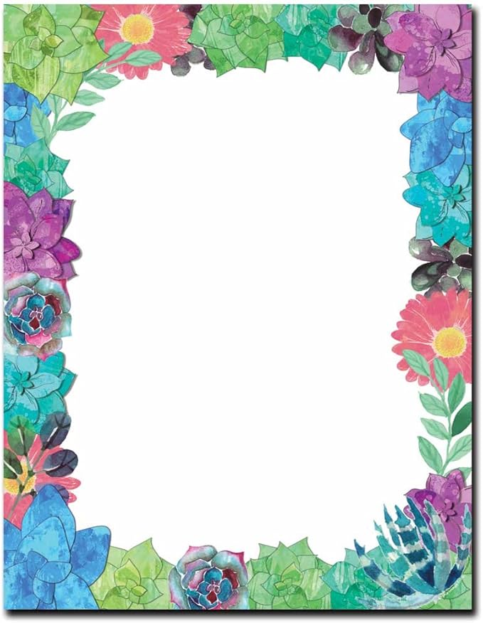 Succulent Border Letterhead Laser & Inkjet Printer Paper, 100 pack