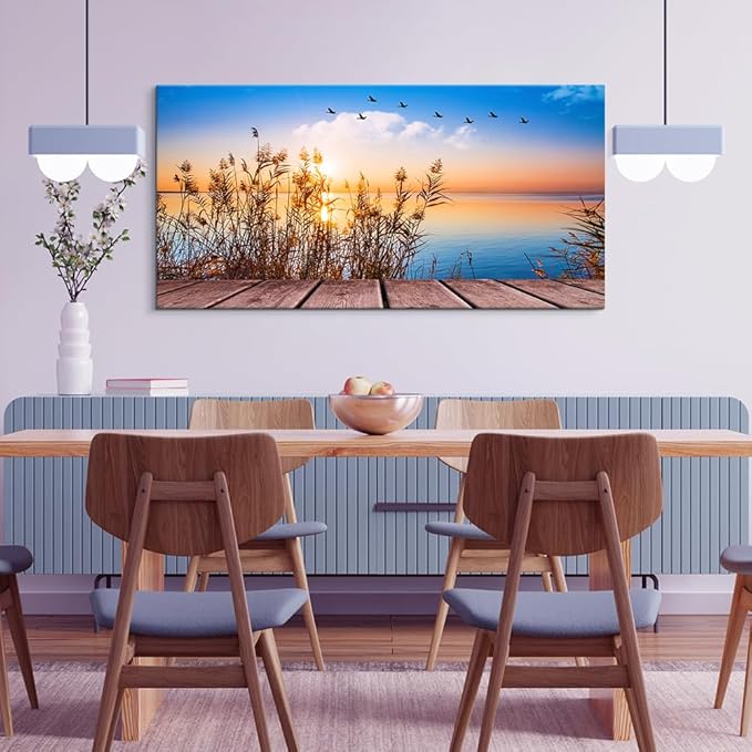 MHARTK66 Beach Wall Art Canvas Print Ocean Pictures Nature Artwork Wall Decor Seascape Painting Large Sunset Landscape Picture Modern for Living Room Bedroom Bathroom Office Home Decorations 30" x 60"