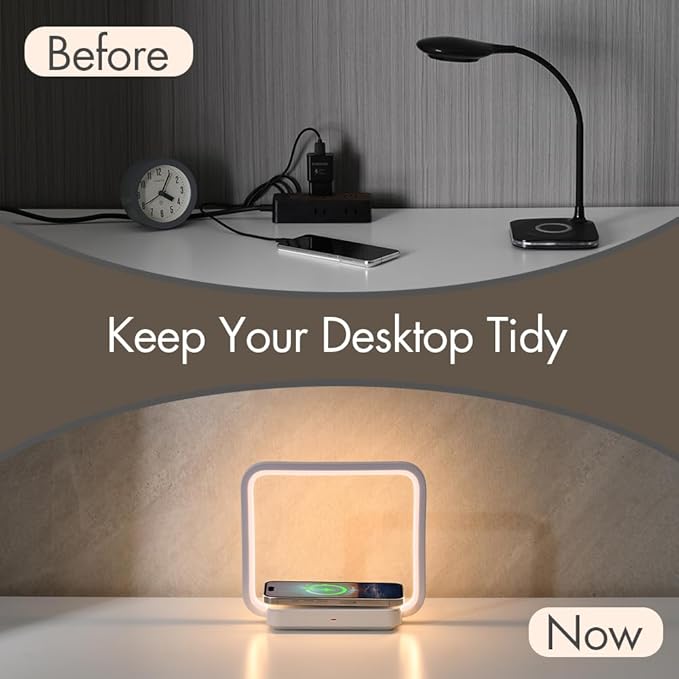 Besides Lamp with Wireless Charging, Table Lamp Touch Control with 10W Fast Charger, Nightstand Lamp with 3-Level Adjustable Brightness, 180° Foldable Arm, Modern Nightlight for Bedroom,Dorm Gift