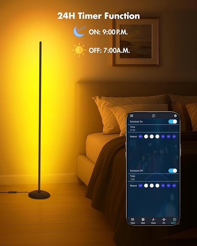 LED Corner Floor Lamp, 2-Pack Smart RGB Corner Lamp with APP & Remote Control, Floor Lamp Dimmable with 16 Million Colors, Music Sync, Standing Lamps for Living Room, Bedroom