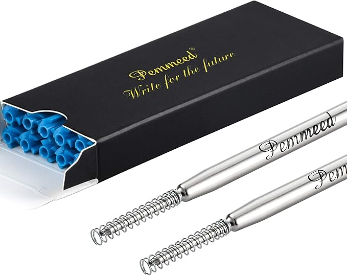 Ballpoint Pen Refills with Spring for Penneed B5/B6/B8 Pen, Parker Waterman Compatible Ballpoint Pen Refills Twist Action Medium Point 1.0mm Pack of 10(Blue Ink)