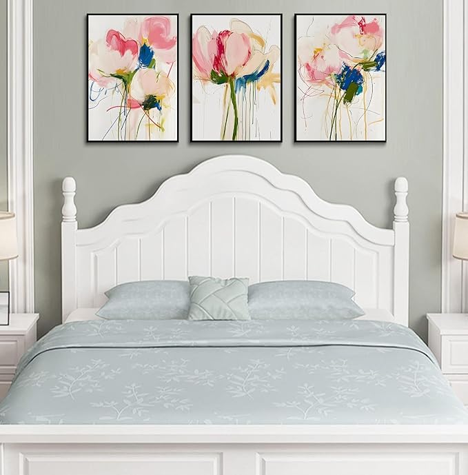 3PCS Colorful Abstract Line Floral Canvas Wall art Botanical Floral Line Posters Print Modern Minimalist Flower Pictures Wall Decoration for Girls' Room Bedroom Living room Unframed
