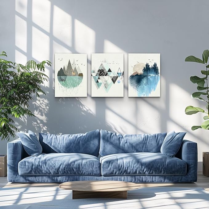 Abstract Geometry Mountain Canvas Art Paintings for Living Room, Family Bedroom, Office Decoration - Large Wall Decor Pictures, 16x24 Inch/3 Piece Set